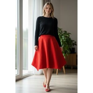 Maeve by Anthropologie Red Textured Fit Flare Midi Skirt X Small